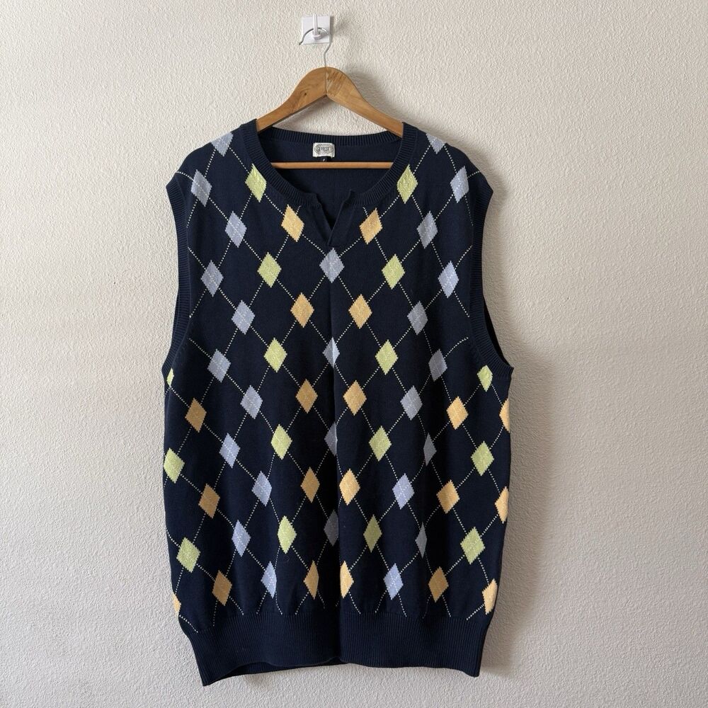 J. Press Men's Argyle Golf Sweater Vest L Navy Blue V-Neck Preppy Ivy League